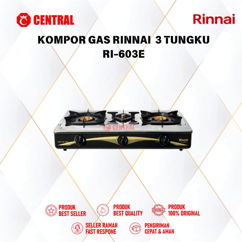 KOMPOR GAS RINNAI RI603E / RI-603E / RI 603 E KOMPOR 3 TUNGKU