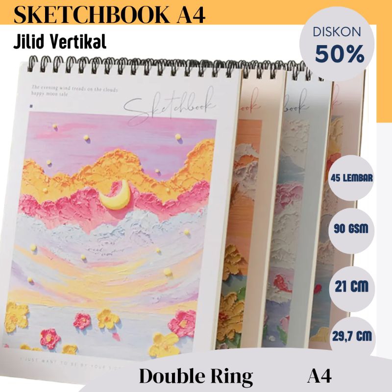 

Sketchbook A4 Buku Gambar A4 Buku Sketsa Vertikal Jilid Spiral 45 Lembar / 90 Halaman Buku Gambar