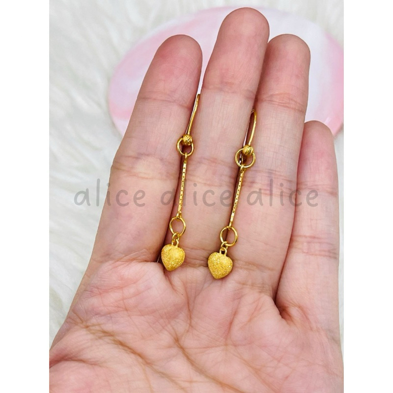 Anting gantung simple hati pasir emas asli kadar 875