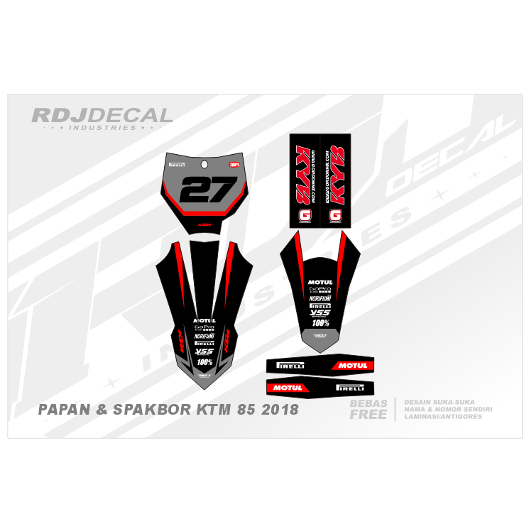 DECAL STICKER PAPAN KTM 85 SX 2018-2024 (004) DEKAL STIKER SPAKBOR DEPAN BELAKANG ARM & COVER SHOCK 