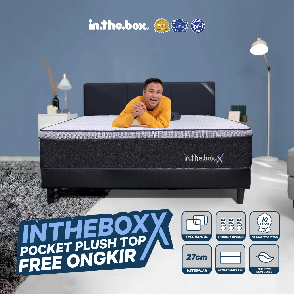 Kasur Lokal Nyaman Berkualitas Springbed Pocket IN THE BOX X (Plush Top) - Free Bantal Garansi 10 ta