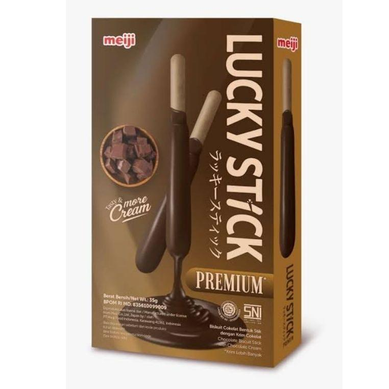 

Meiji Biscuit Lucky Stick Premium Chocolate / Biskuit Cokelat 35 Gr