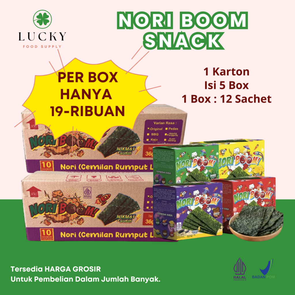 

GROSIR PER DUS Nori Boom Nori Sachet Seaweed Snack HALAL