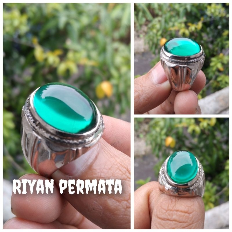 Cincin batu green emeral obsidian