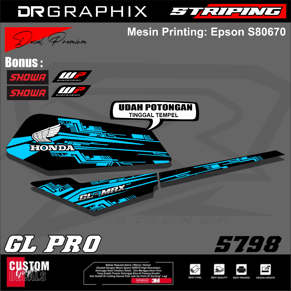 STRIPING STICKER DECAL HONDA GL MAX/GL PRO CUSTOM DESAIN SIMPLE GRAFIS