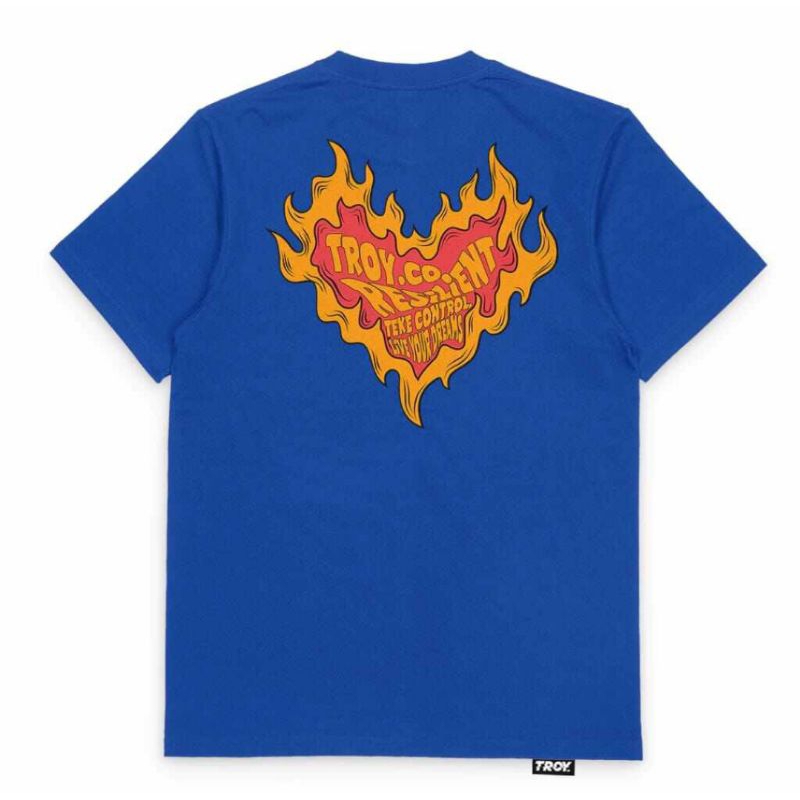 Kaos T-shirt Troy Loved | Kaos Distro Troy Love Fire | Kaos Biru | Baju Biru