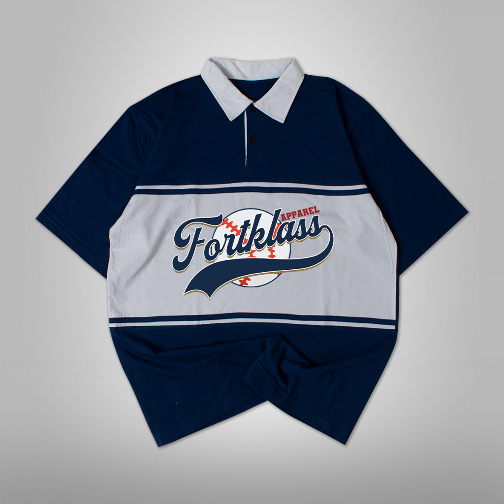 FortKlass Kaos Oversize HAKONE BASEBALL T-Shirt Cowok Premium Kaos Kerah Pria Lengan Pendek Jumbo