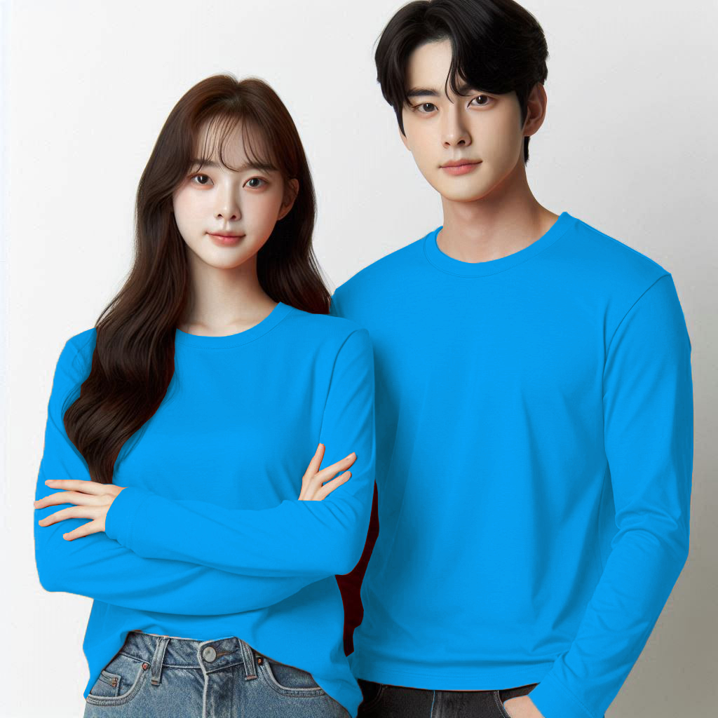 Kaos Lengan Panjang Biru Turkish Polos Kaos Warna Biru Pria Kaos Biru Wanita