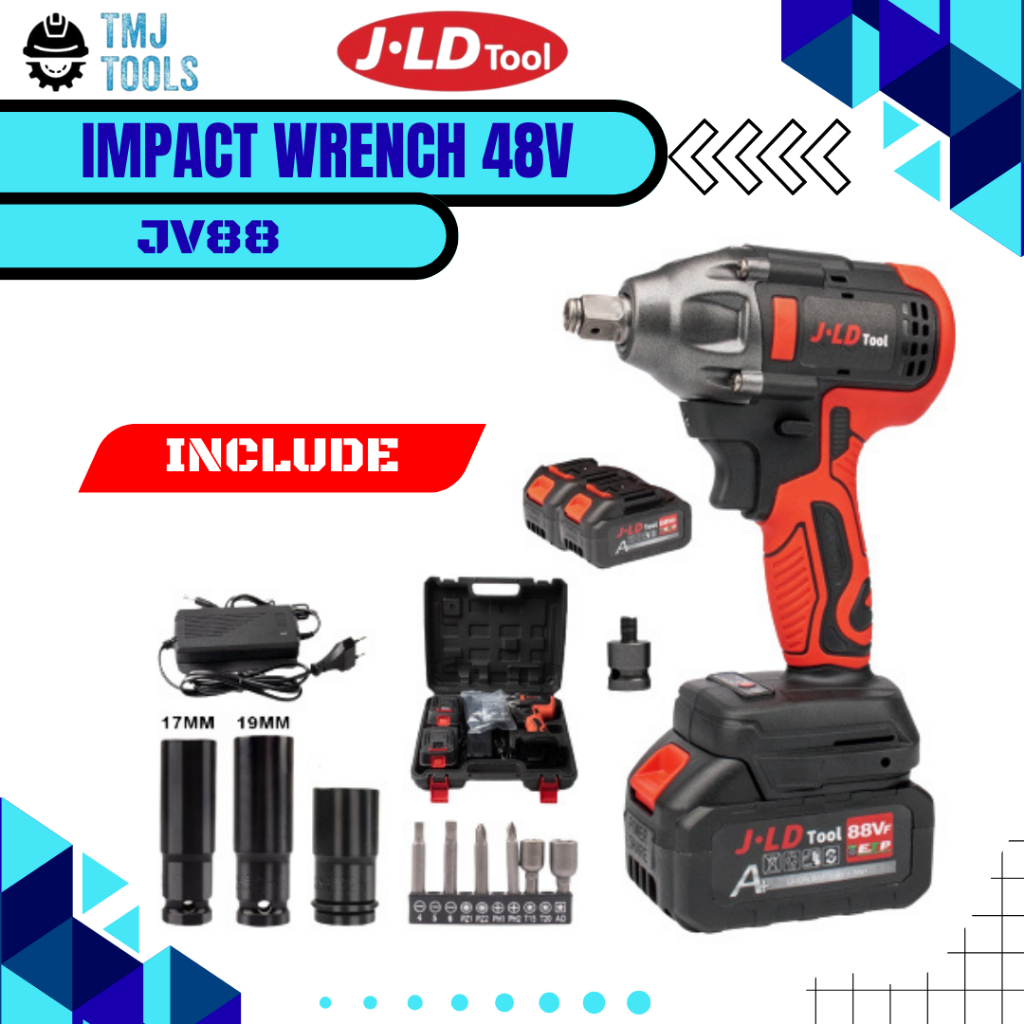 JLD TOOL Impact Wrench Cordless JV88 48V Brushless Mesin Bor Baut Sock Portable Baterai 330Nm LED