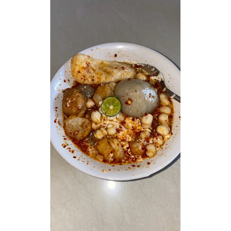 

paket 5bungkus baso aci jumbo ayam suwir pedas free tambahan toping 1 bungkus Murah dan hemat!!
