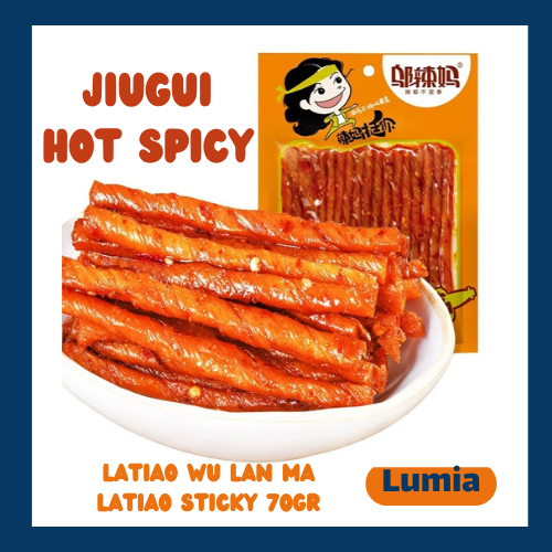 

Latiao Wulanma 70gr Latiau Snack China Pedas Halal Jiugui Spicy Jiu Gui Garlic Makanan Viral China Spicy Hot Pedas Halal BPOM
