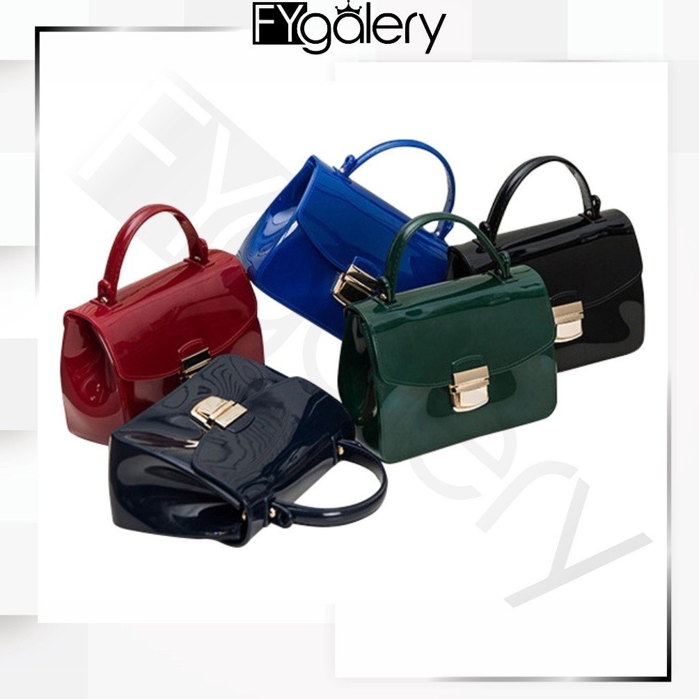 KODE V58H FYGALERY FYG114 Tas Slingbag Wanita Jelly Polos Woman Handbag Glossy Fashion Murah Y1192