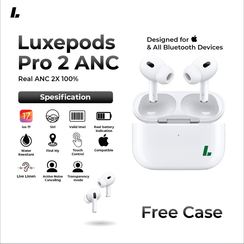 ANC 100% LuxePods Pro 2nd gen (100% 2x Active Noise Cancelling)