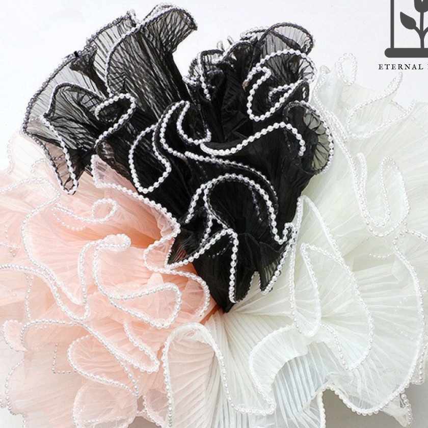 

FG2 1Pcs 28 cm x 15 cm Wrapping Flower CURLY WAVE Kain Tile Buket Bunga Renda Gelombang LED Mutiara Gold Emas