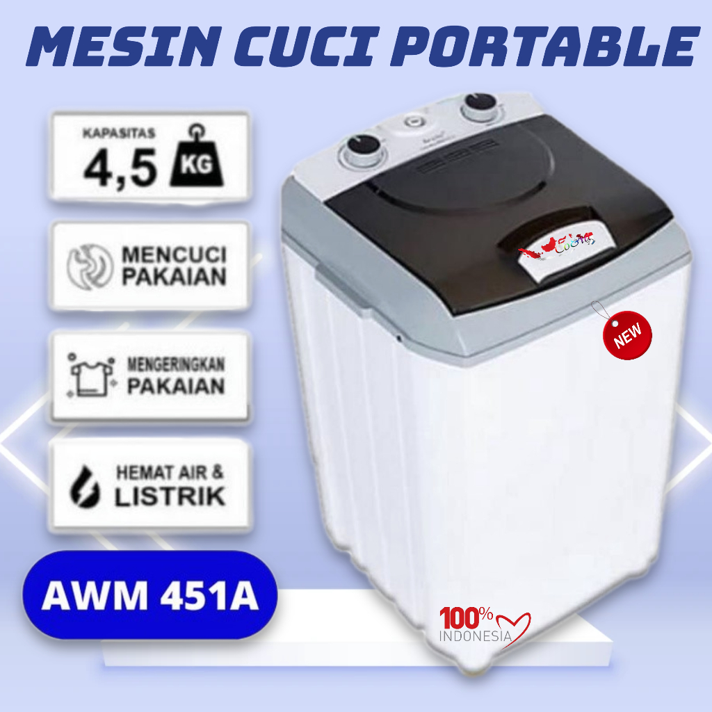 Mesin Cuci Portabel Arashi Laundry AWM 451A / Mesin Cuci Arashi 451A Prime / Mesin Cuci Arashi Prime