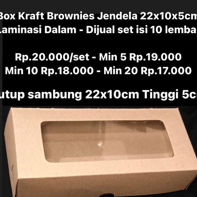 

KP8 Box Kraft Brownies Jendela 22x1x5cm Laminasi Dalam Dijual set isi 1 lembar