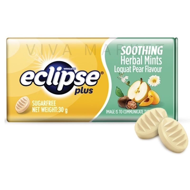 

Eclipse Plus 30g. Soothing Herbals Mint. Loquat Pear. Sugar Free Permen Bebas Gula