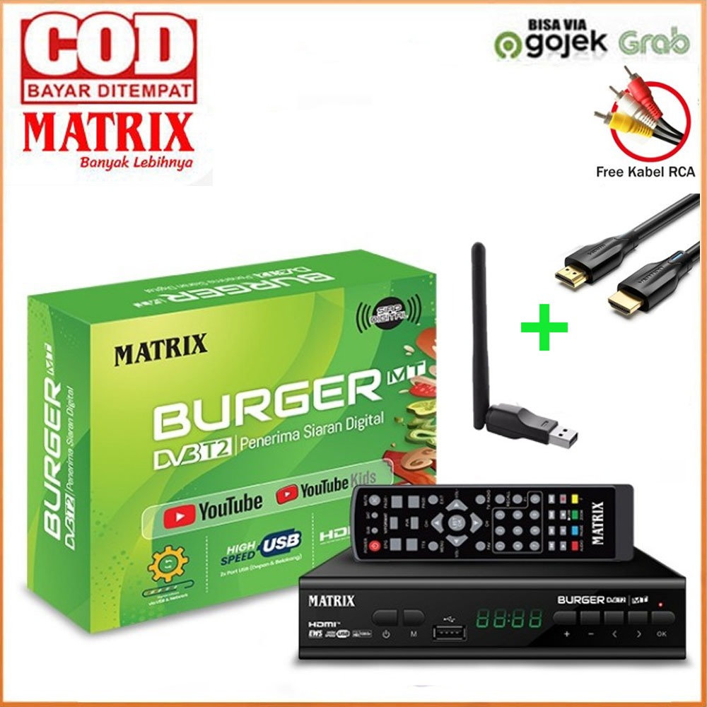 Set Top Box STB TV Digital DVBT2 Matrix Apple Burger Hijau DVB-T2