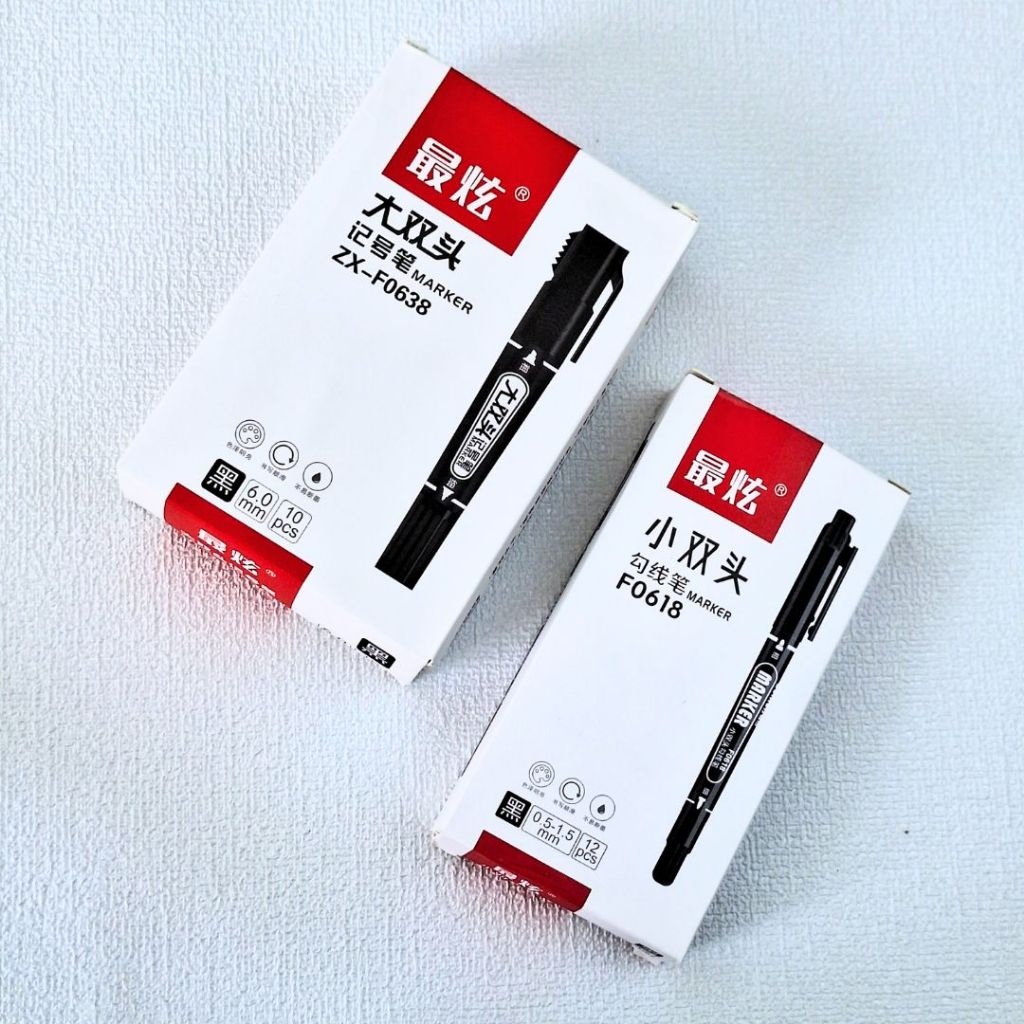 ZUIXUA Spidol Permanen Besar Kecil Dual tip 2 ujung HITAM