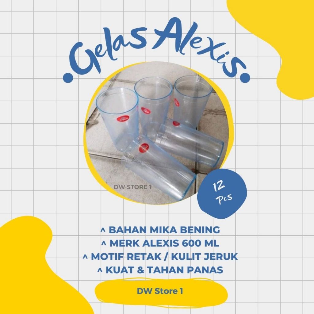 DWS | PROMO MURAH 12 PCS GELAS ALEXIS | UK -+ 600 ML | GELAS PLASTIK MIKA BENING | GELAS BENING