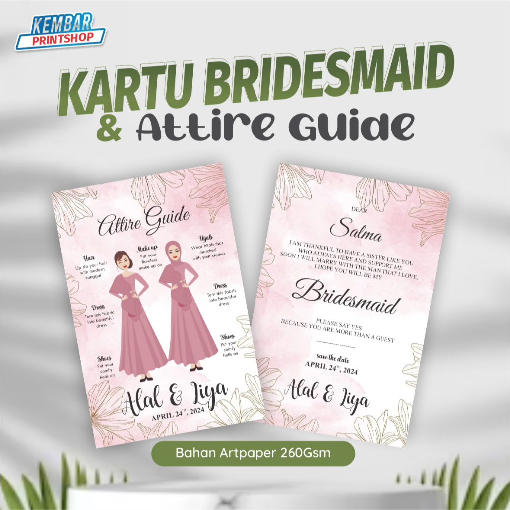 Kartu Bridesmaid | ATTIRE GUIDE | Kartu Pernikahan |  Kartu Wedding | Panduan Busana