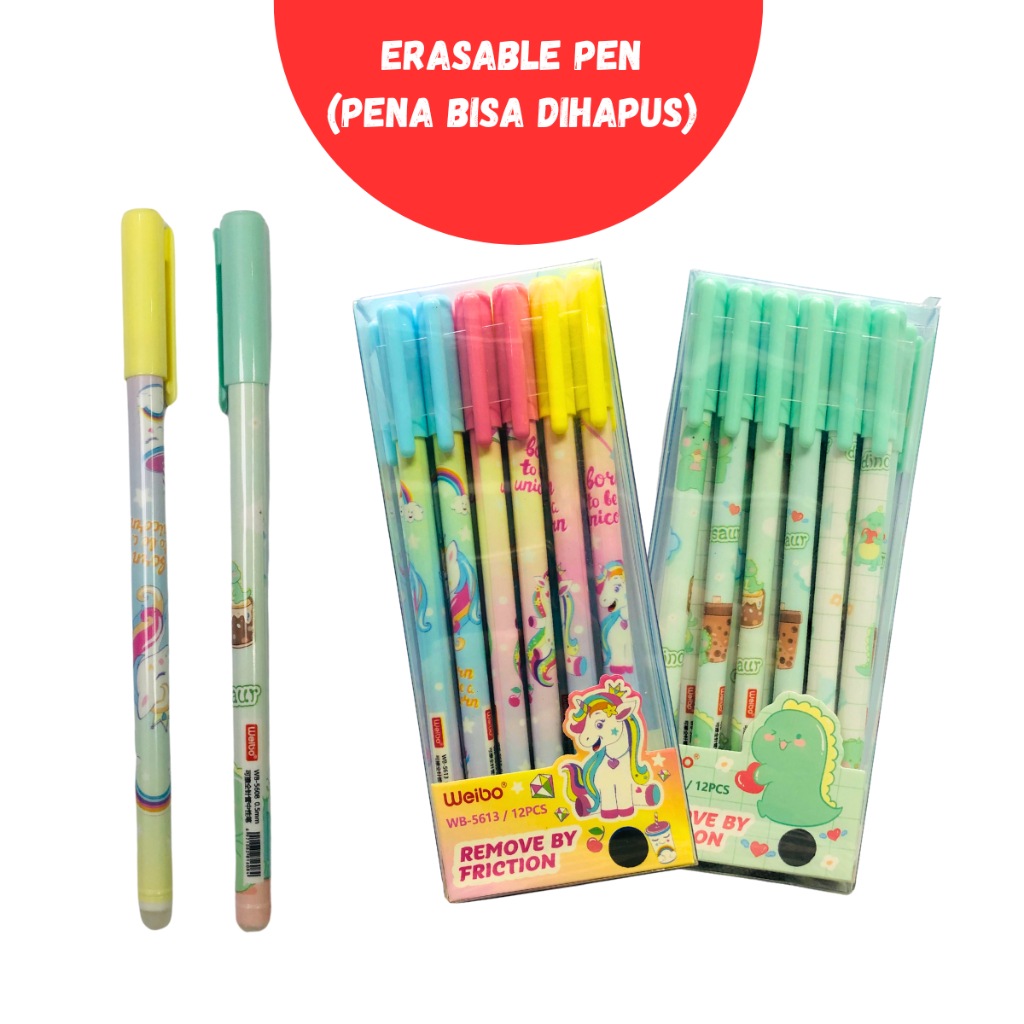 

Pulpen Bisa Di Hapus Weibo #WB-5613 & #WB-5608 Erasable Gel Pen Impor Tip 0.5mm Motif Unicorn & Dino Remove by Friction - SATUAN