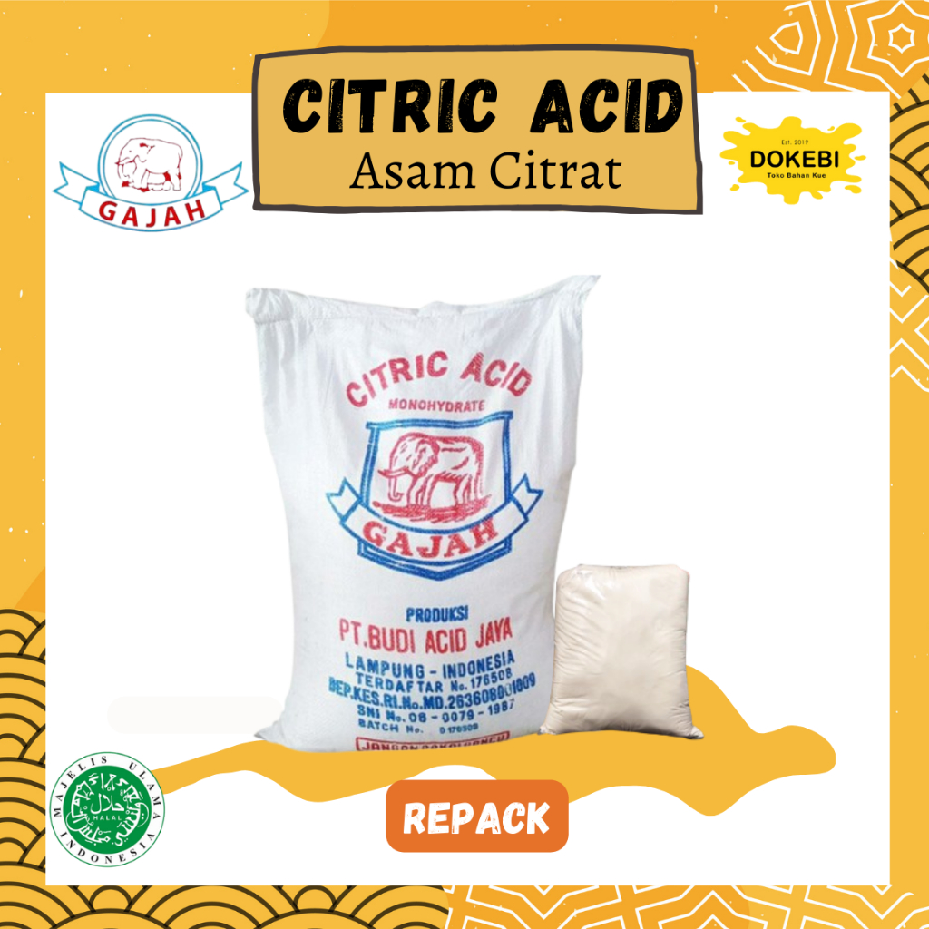 Citrun Acid Cap Gajah 1 Kg - Asam Sitrat Food Grade - Sitrun Makanan - Sitrat