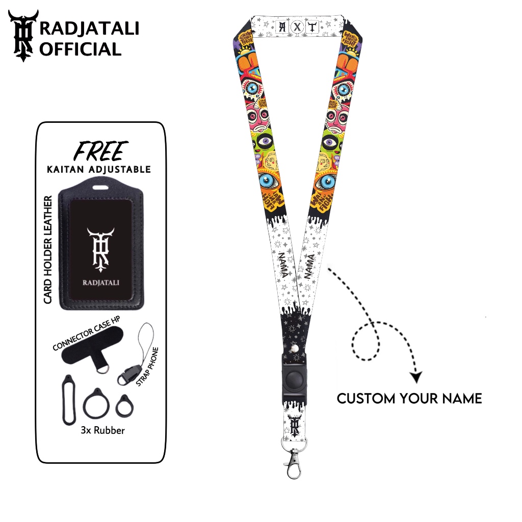 

Lanyard Custom Nama Virus Series 2cm Request Nama Satuan Gantungan Card holder Full printing 2 sisi Tali Lanyard Hp Name Tag