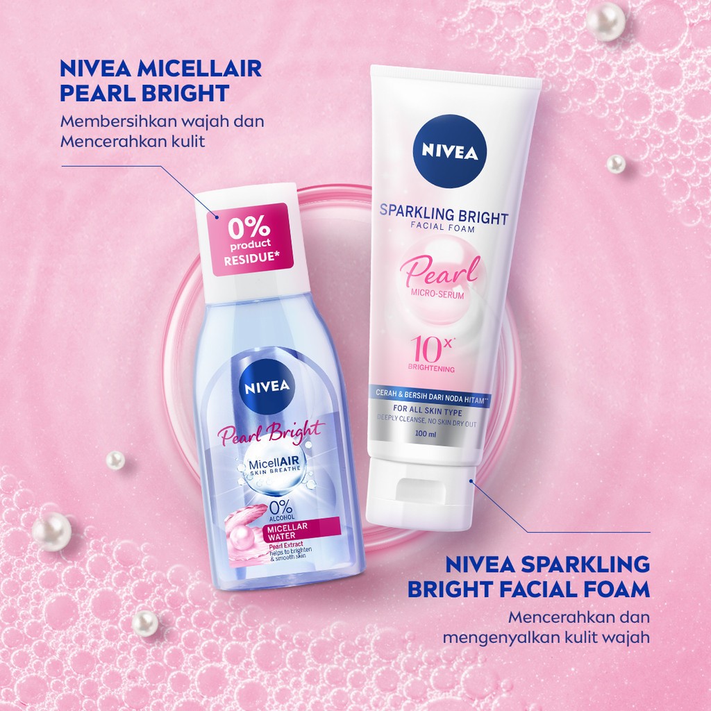 NIVEA Facial Foam Sparkling Bright 100mL & NIVEA Micellar Water MicellAir Oil & Acne Care 125mL || M