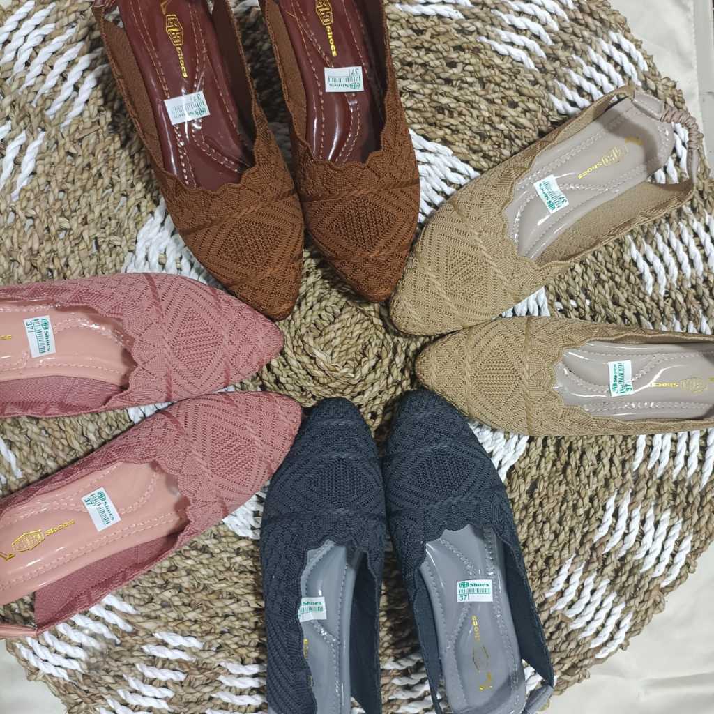 Sepatu Selop Bakpao Rajut Import Tali Belakang Karet