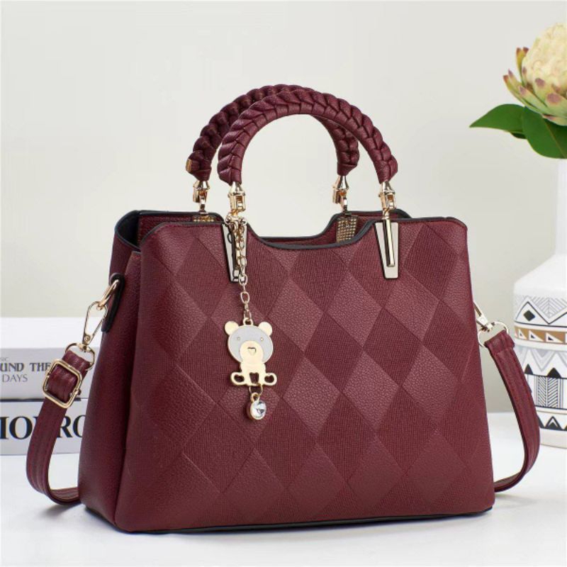 Tas Wanita Kulit Tali Panjang Maroon