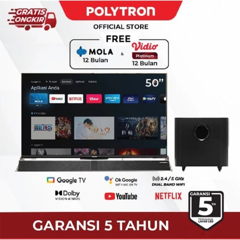 TV POLYTRON 50INCH ANDROID GOOGLE TV 4K SOUNDBAR UHD SMART CINEMAX PLD50BUG