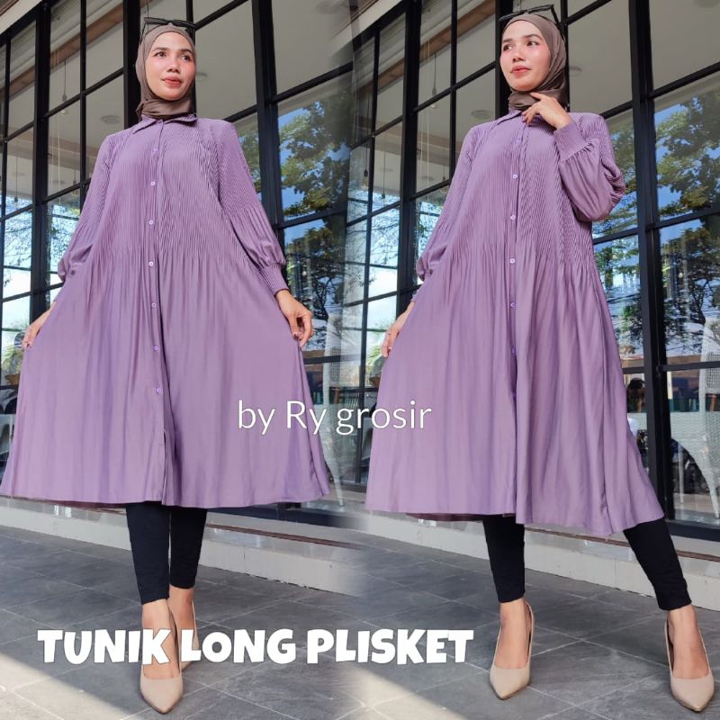 Tunik Plisket Wanita Polos Kekinian