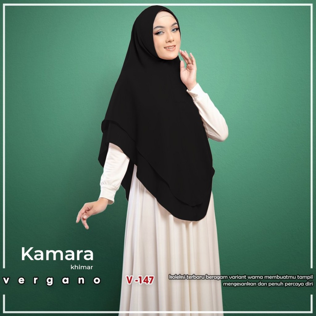 Khimar Hijab Jilbab Kerudung Ceruty Babydoll 2 Layer Polos Hitam KAMARA by VERGANO