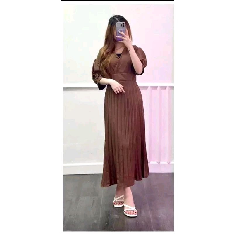 DRESS CASUAL - DRESS HEATER LENGAN PANJANG LENGAN PENDEK / Rok bawah full plisket