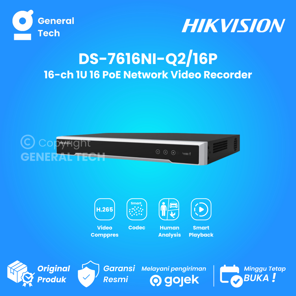NVR HIKVISION 16 CHANNEL POE DS-7616NI-Q2/16P ORIGINAL HIKVISION / NVR 16 CHANNEL POE