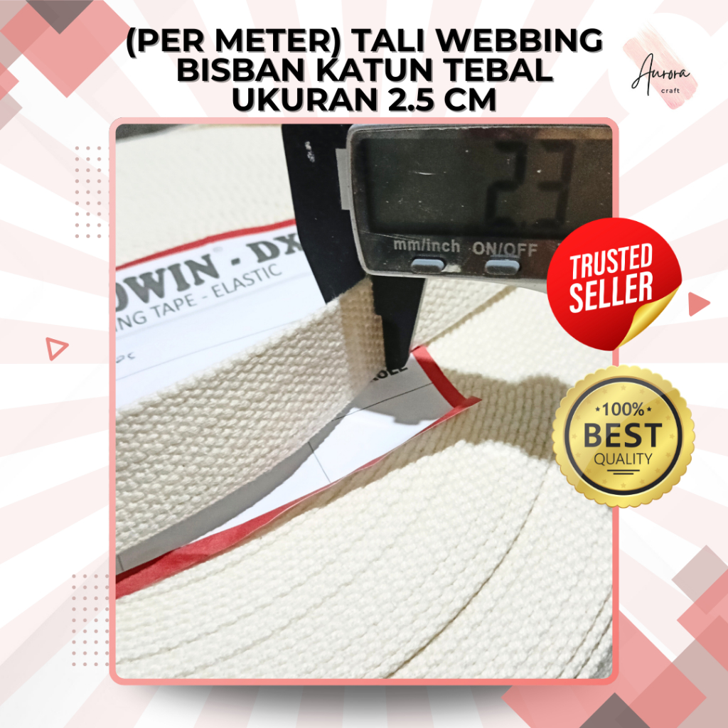 (PER METER) TALI WEBBING BISBAN KATUN TEBAL UKURAN 2.5 CM