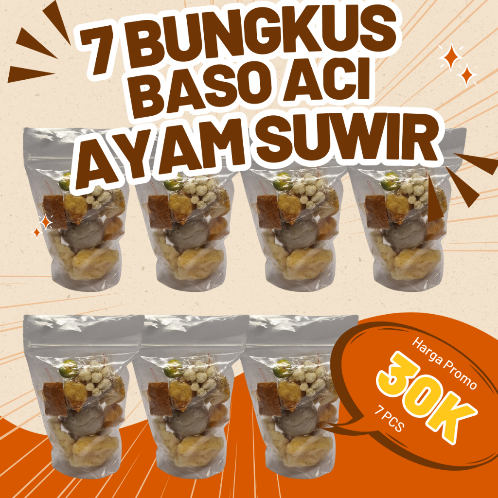 

PAKET BUNDLING 7 BUNGKUS BASO ACI AYAM SUWIR Makanan Pedas Instan