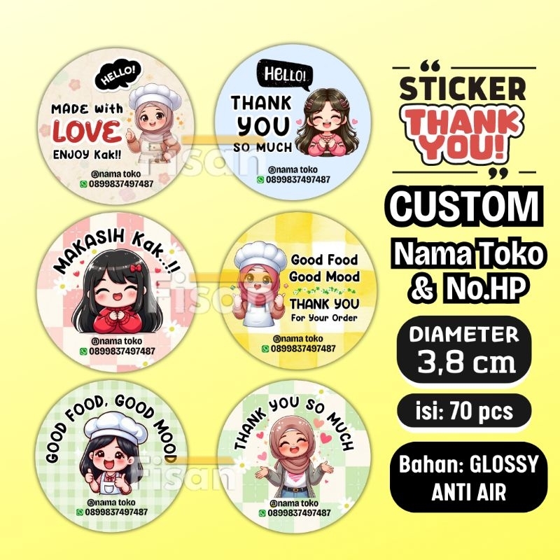 

70 Pcs - CUSTOM Sticker Stiker Thank You Thankyou Bulat 3,8 cm