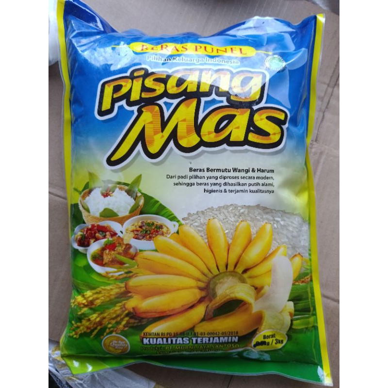 

beras kemasan 3 kilo merk pisang mas kwalitas super