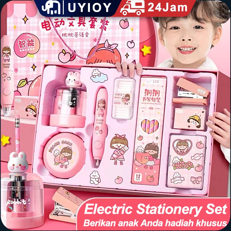 

Electric stationery set pensil elektrik Childrens stationery set 11 In 1 Pensil penghapus rautan Set hadiah KODE F8G1