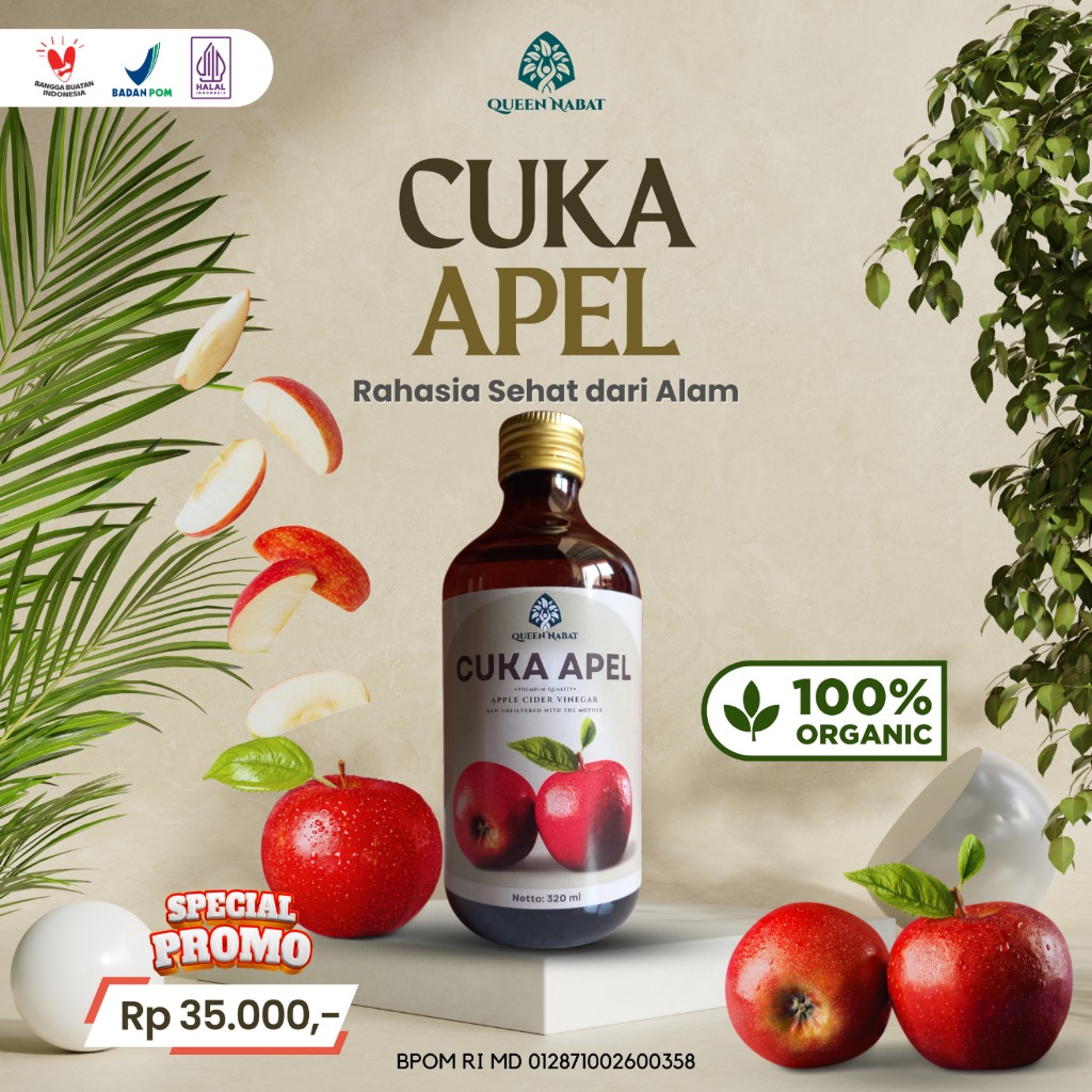 

Apple Cider Vinegar Queen Nabat - Cuka Apel Murni dengan Manfaat Kesehatan 320ml sudah BPOM & Halal