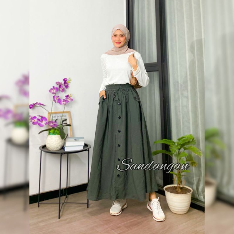 ROK PAYUNG PANJANG WANITA | ROK PAYUNG POLOS WOLFIS PREMIUM VARIAN KANCING KEKINIAN | ROK KOREAN STY