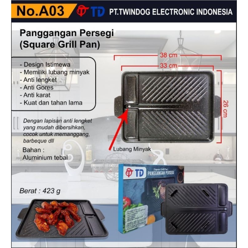 Panggangan Persegi (Square Grill Pan) Panggangan BBQ Bakar Daging Panggang
