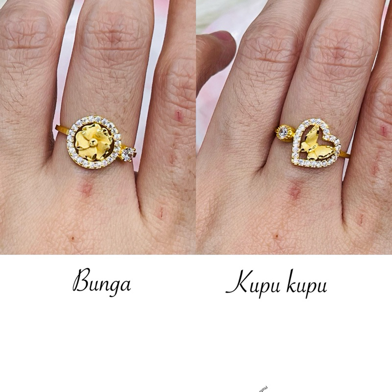 Cincin kupu kupu bunga AD uk 13 elegant cantik emas asli kadar 875