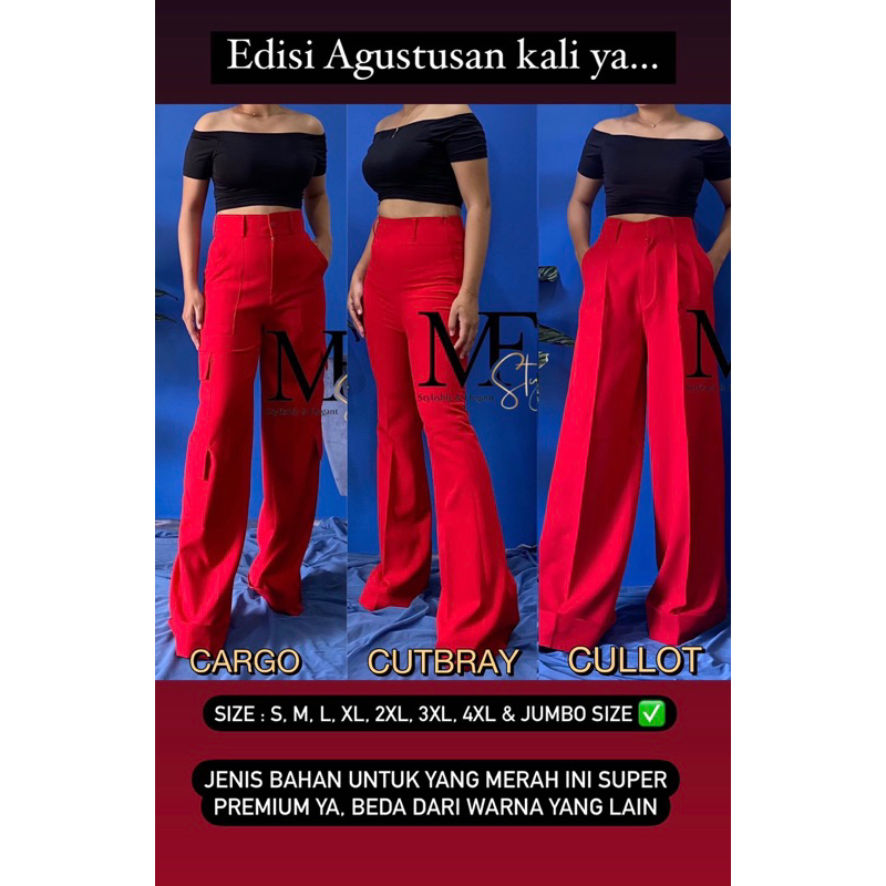 CUTBRAY CULLOT CARGO MERAH/RED CHILLI/CELANA CUTBRAY HIGHWAIST/CELANA CUTBRAY MERAH/CELANA HIGHWAIST