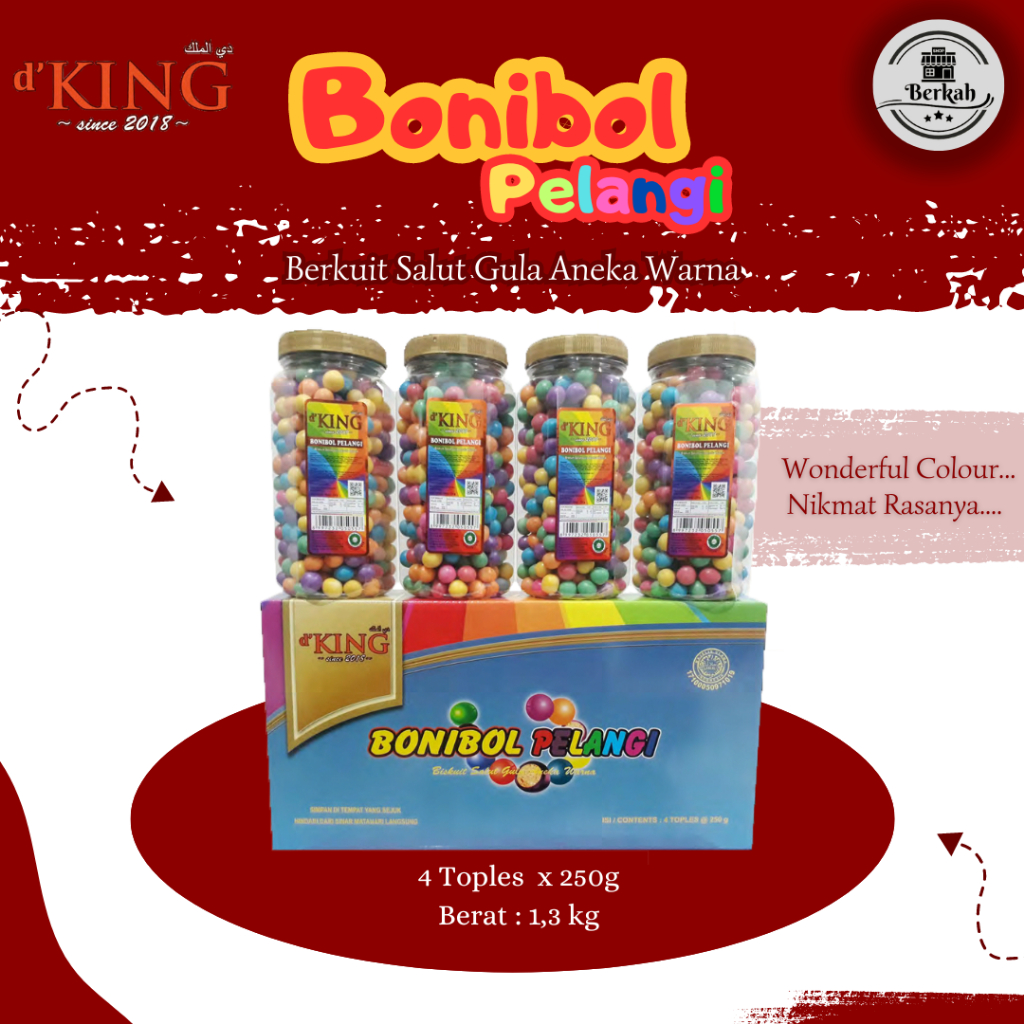 

Coklat Bonibol Pelangi d'KING [Perdus Isi 4 Toples] - Ready Stok dan BPOM Terjamin