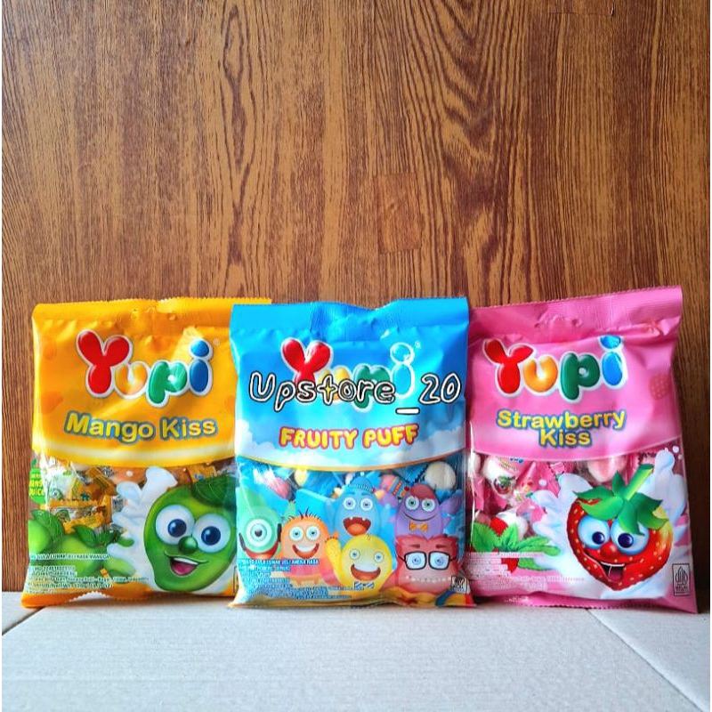 

Permen Yupi mango kiss, strawberry kiss, fruity puff 120gr