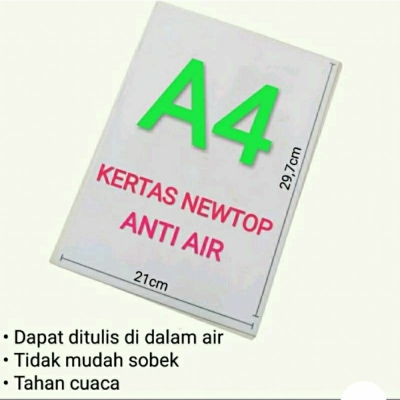 

Kertas NEWTOP 158 GSM A4 isi 10 Lembar / Kertas Anti Air / Kertas Anti Sobek Yupo 158 gram / Bisa Ditulis Dalam Air