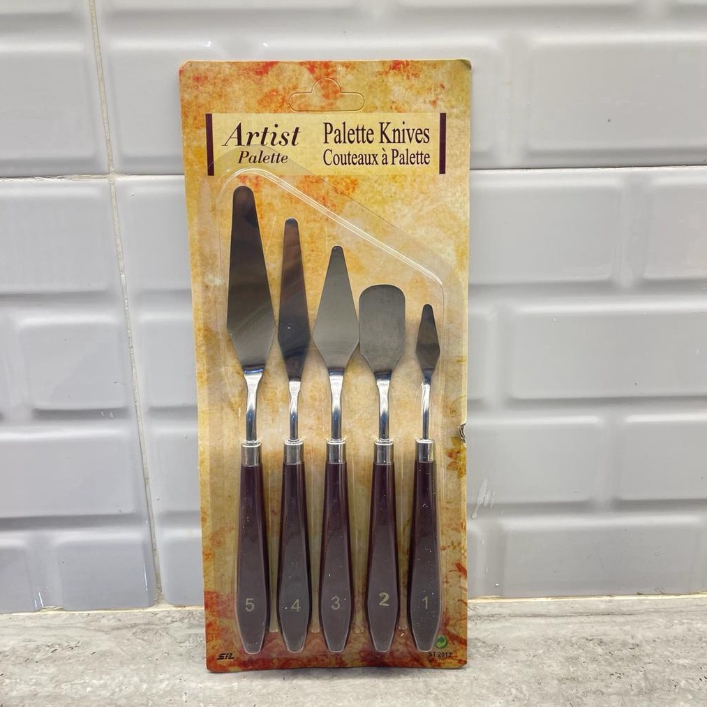 

KODE M2S5 5PCS PISAU PALET PISAU COOKIES PISAU LUKIS PISAU PENCAMPUR WARNA ALAT LUKIS DEKORASI KUE PISAU KANVAS
